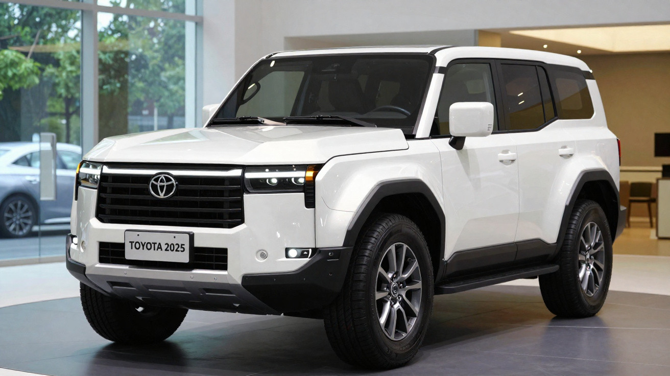 Weißer Toyota SUV Modell 2025 in Ausstellungsraum mit markantem, modernem Design.